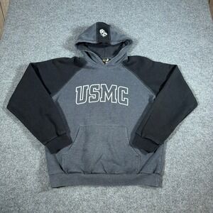 Semper Fi USMC Hoodie Vintage Mens Medium Grey Black Made in USA Pullover